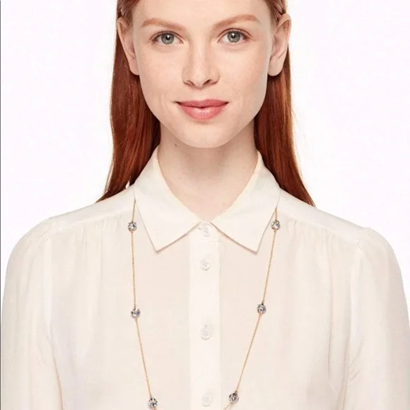 💖KATE SPADE Lady Marmalade Diamond Crystal Statement Scatter Long Necklace Rose - Picture 6 of 6